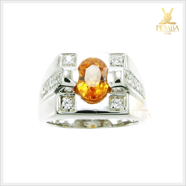 แหวนเพทายเหลือง เงินแท้925 ชุบทองคำขาว เปล่งประกายดั่งบุษราคัม