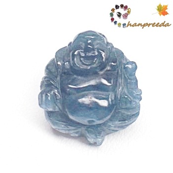Natural Sapphire HappY Buddha carving พระสังกระจายน์ แกะสลัก จากพลอยไทย หนัก 19.69 กะรัต สีน้ำเงินสวย ไม่ติดดำ แกะสลักสวย งานดี ฝีมือประณีต