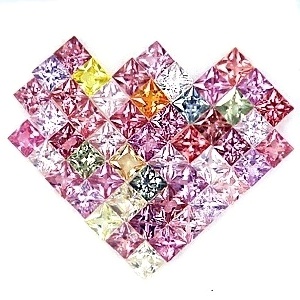 Princess Cut 2.9 m พลอยแฟนซี Fancy สี่เหลี่ยมก้นเพชร จำนวน 50 เม็ด หนัก 8.30 กะรัต หลากหลายสี Multi Colour เนื้อสะอาดทุกเม็ด ใสปิ้ง เจียระไนแบบเพชร