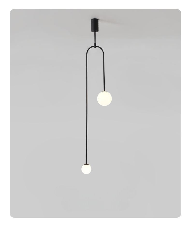 โคมไฟแขวนเพดานเส้นทรงโค้งตัว U คว่ำโป๊ะแก้วสีขาวด้านทรงกลมไฟ 2 ดวง สไตล์โมเดิร์นมินิมอล [UAG-120]