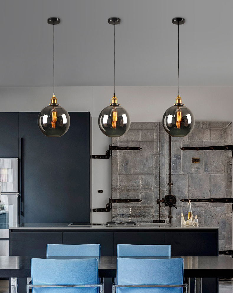 โคมไฟแขวนเพดาน แก้วทรงกลม 25cm สี Smoke Gray หัวทองเหลือง [SD6113-25-Smoke-Gray]