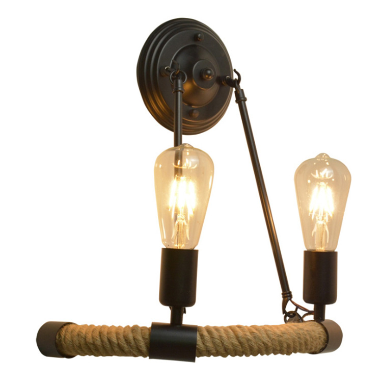 โคมไฟติดผนังสีดำ 2 ดวง ลายเชือกทรงโค้งสไตล์วินเทจ [LF-057]