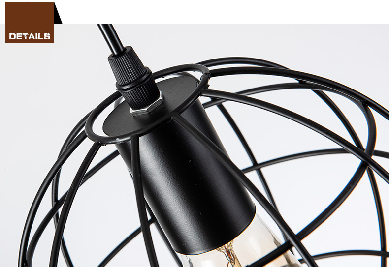 โคมไฟแขวนเพดานเหล็กดัดทรงกลมขนาดเล็กสีดำสไตล์ลอฟท์ 18cm [GYF-8023]