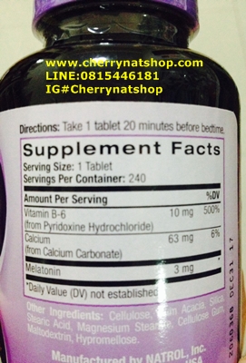 วิตามินช่วยให้นอนหลับง่าย แก้ปัญหาโรคนอนไม่หลับNatrol Melatonin 3 mg จำนวน240Tablets ผสมB6+แคลเซียม