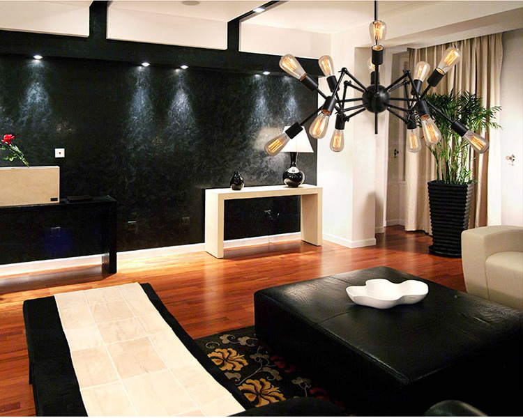 โคมไฟระย้าเหล็กทรงแมงมุม 12 ขา สีดำ สไตล์ Loft American