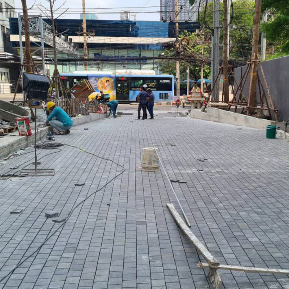 cobble stone หินแกรนิตขาวไข่มุก White Pearl Granite พื้นผิว พ่นไฟปั่นแปรง