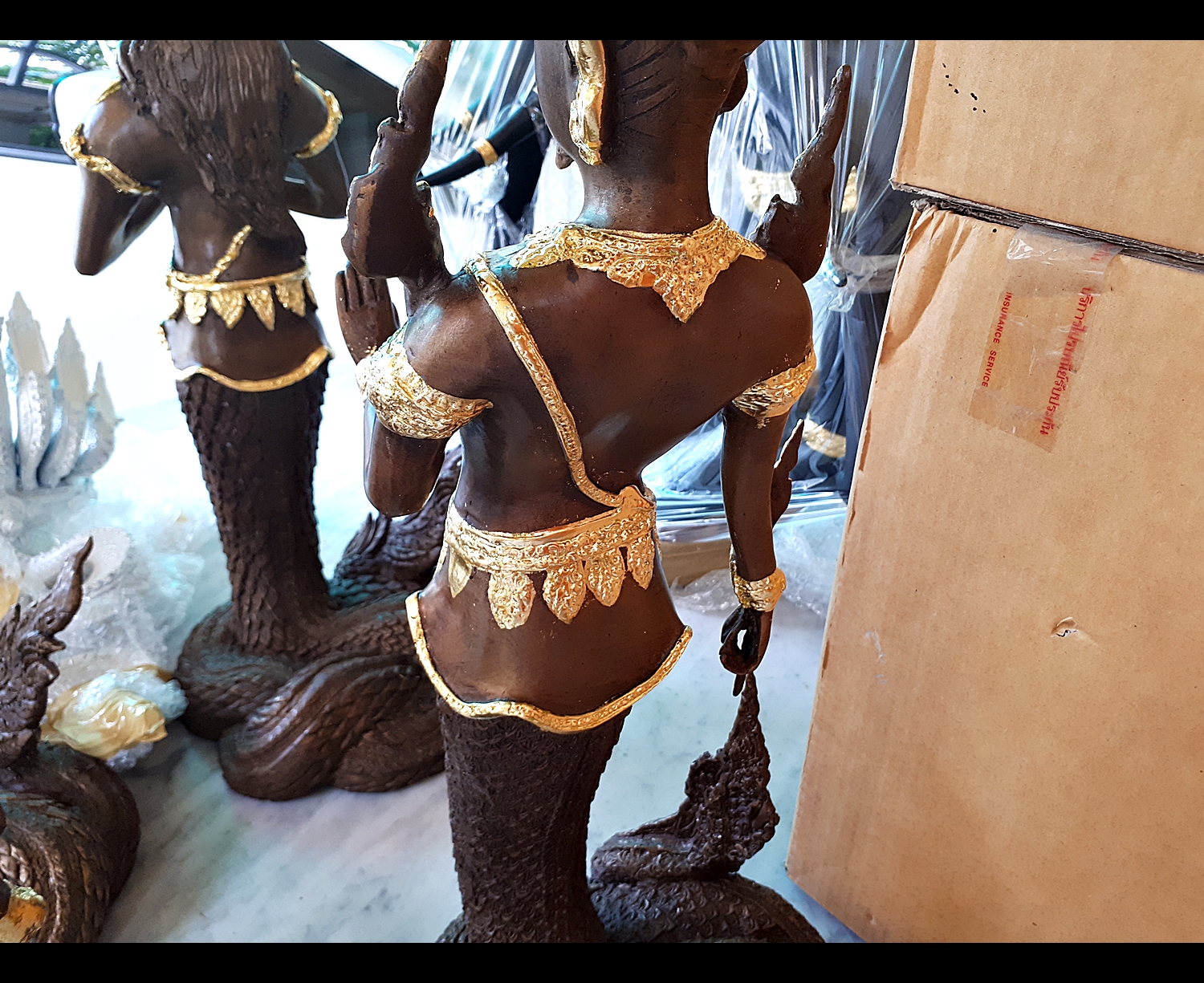 รูปหล่อ พญานาคราช (ท่านปู่นาคา-ศรีสุทโธ ท่านยานาคี-ศรีปทุมวัน) พญานาคปรก 9ตน 9เศียร โลหะทองเหลืองรมดำปิดทอง (ขนาดบูชา องค์ขนาดใหญ่ สูง 25นิ้ว) (ขายปลีก ขายส่ง)