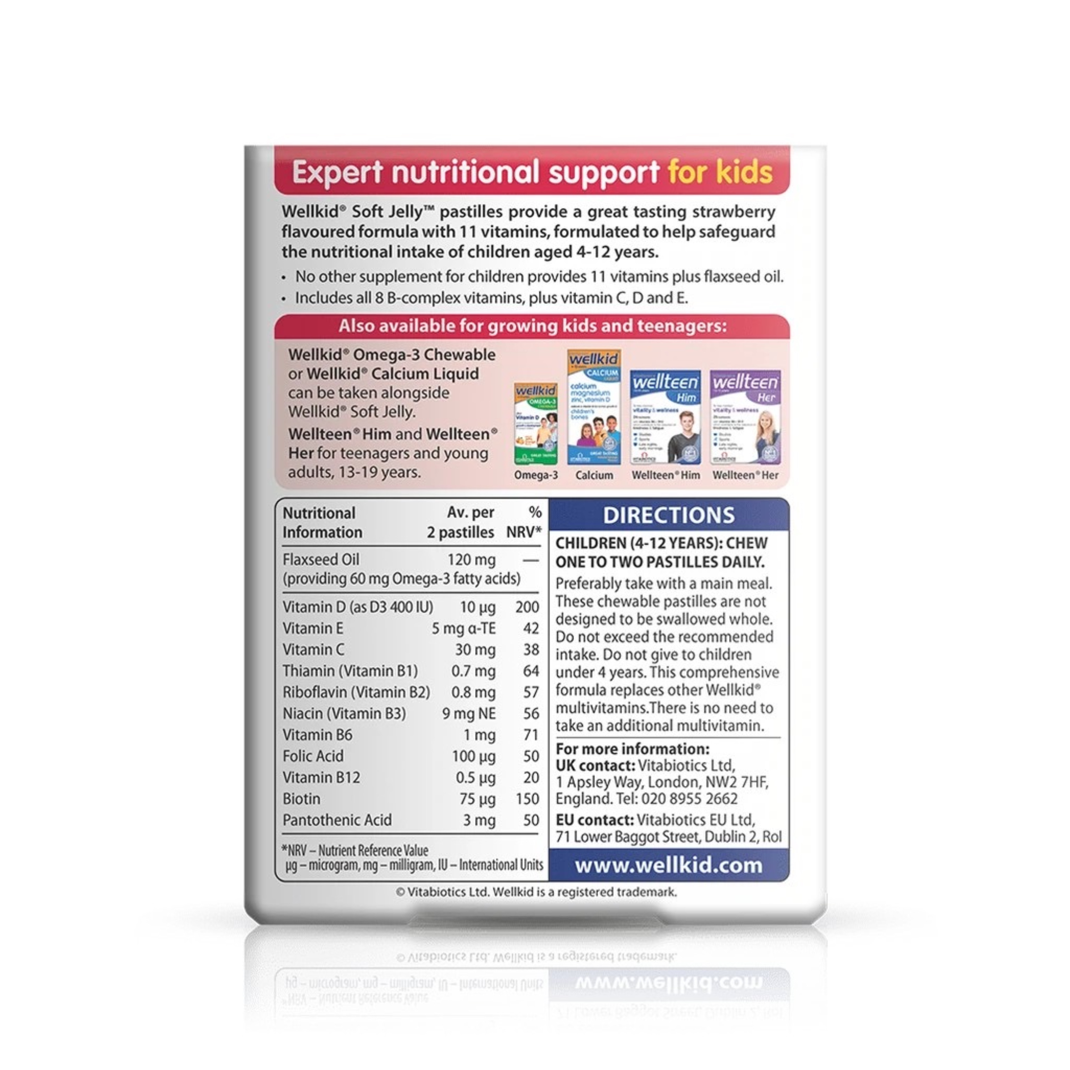 วิตามินรวมสำหรับเด็กชนิดเม็ดเคี้ยวหนึบ Vitabiotics Wellkid Soft Jelly Pastilles