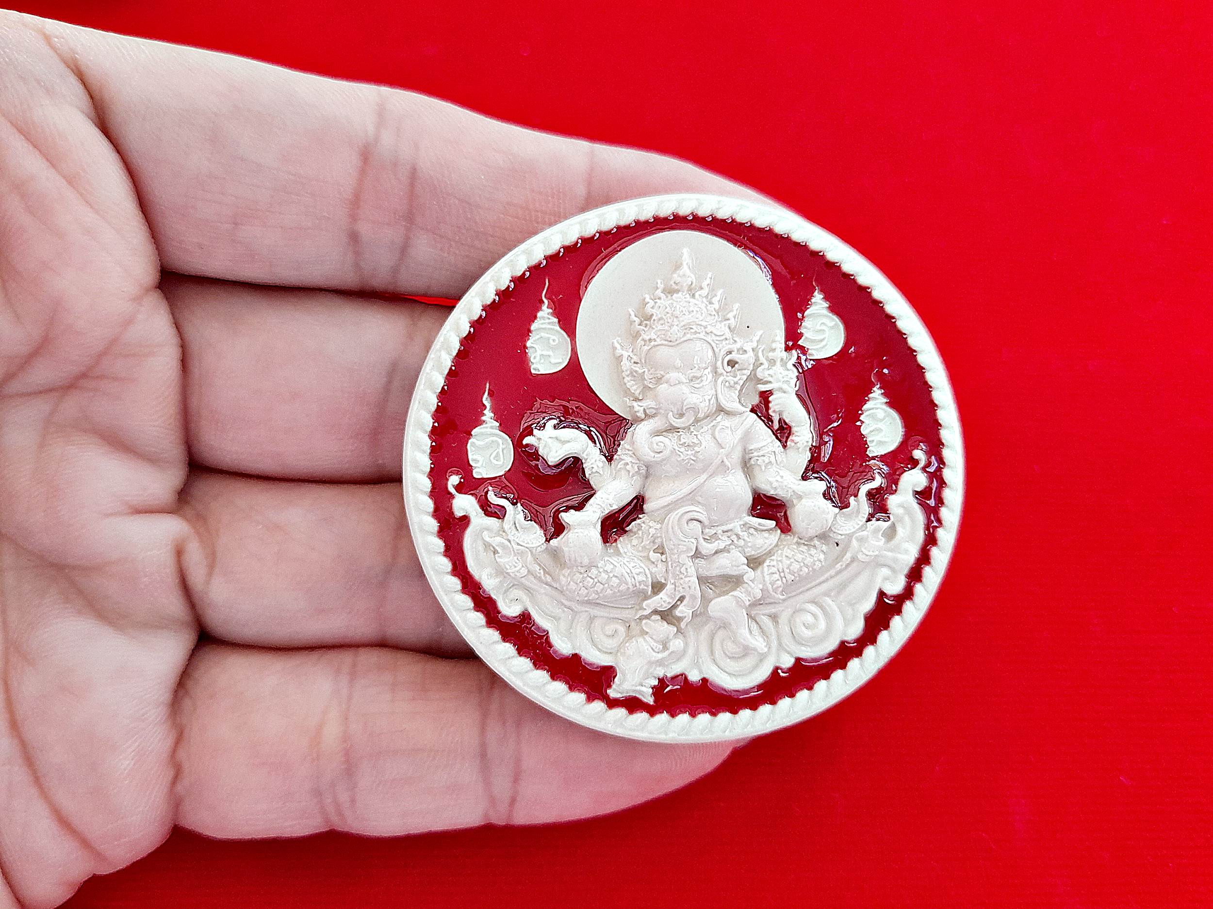 เหรียญ พระพิฆเณศ สีขาว ลงยาแดง ปี2551 #รับประกันแท้