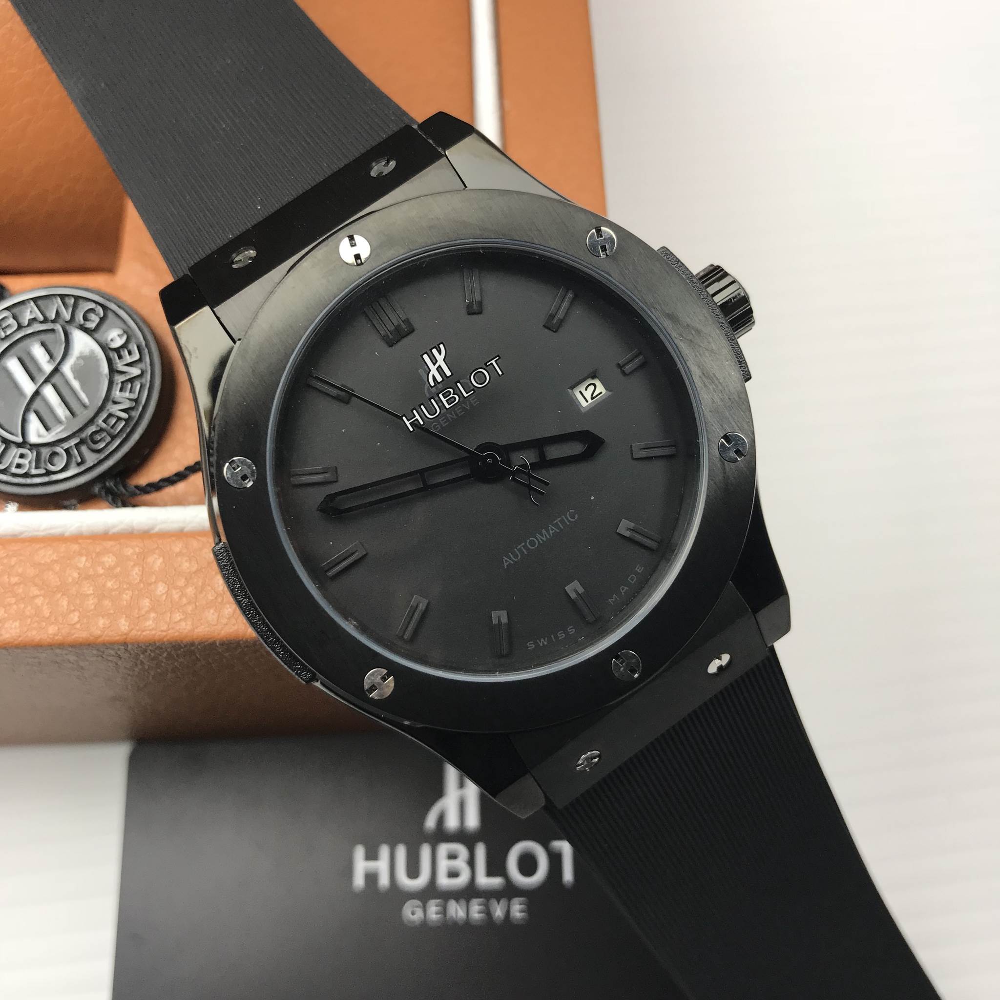 นาฬิกา Hublot ฺBig Bang Chronograph งาน Mirror Swiss Black สายซิลิโคนดำ