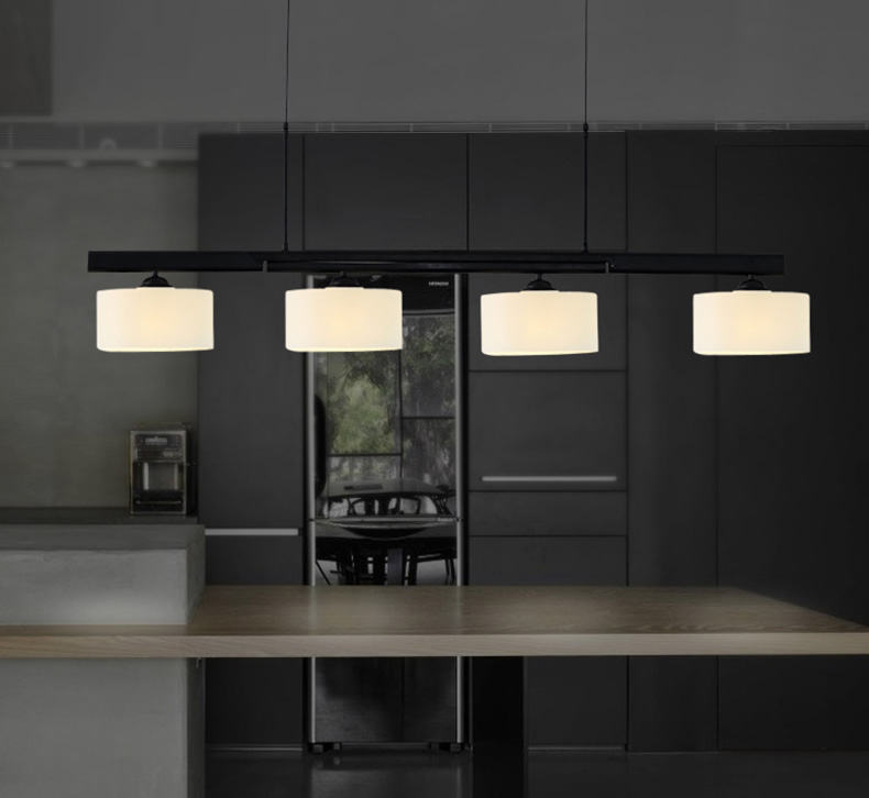 โคมไฟแขวนเพดานสไตล์นอร์ดิกโครงสีดำก้านยาวโป๊ะแก้วสีขาวขุ่นไฟ 4 ดวง [H863]