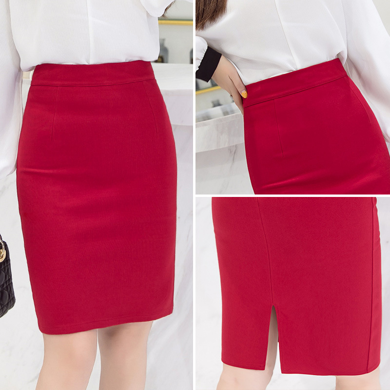 กระโปรงพนักงาน เอวสูง ทรงเอ มีความยืดหยุ่น KQ6811003 ดำ เทา แดง S-3XL