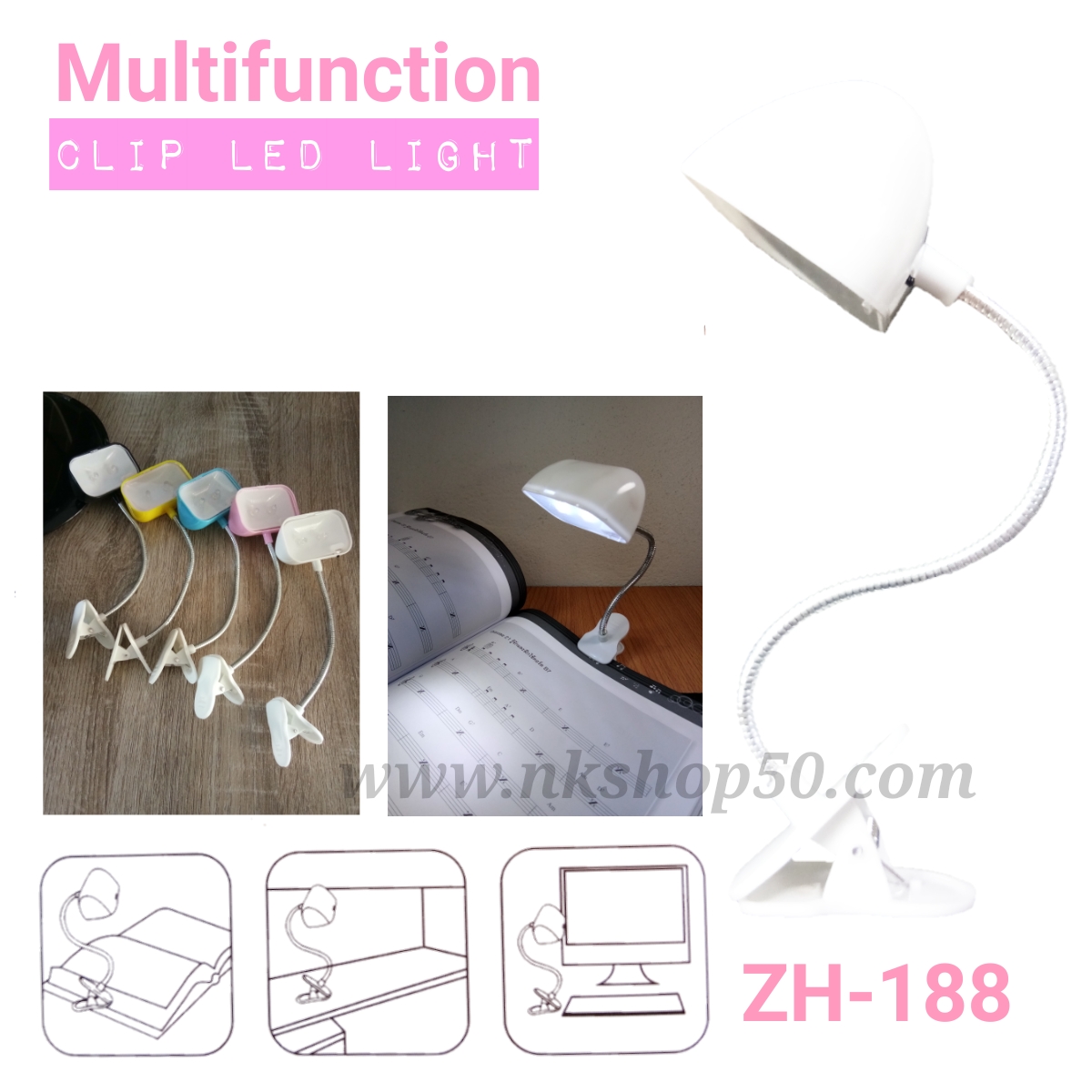 Cilp LED light โคมไฟหนีบอ่านหนังสือขนาดเล็ก