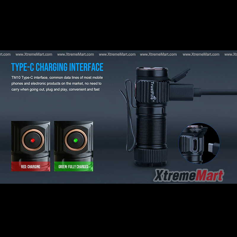 ไฟฉาย TrustFire MT10 1000 lumens flashlight Magnetic-Charging torch Type-C พร้อมแบตเตอรี่ 16340 และ สายชาร์จ ขนาดเล็กพกพาสะดวก