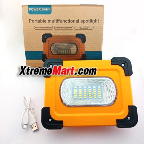 ไฟฉายสปอร์ตไลท์ 30W + Solar Cell สว่าง 750 ลูเมน COB LED 4 โหมด Portable multifunction Spotlight