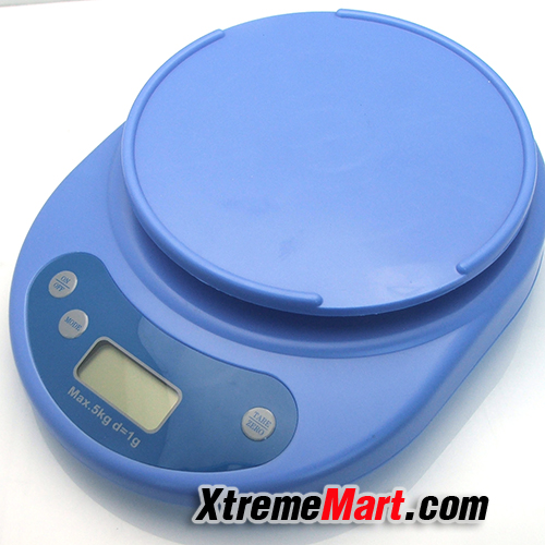 เครื่องชั่งดิจิตอลสีฟ้า Digital Electronic Balance Scale Max 5kg พร้อมโถพลาสติก