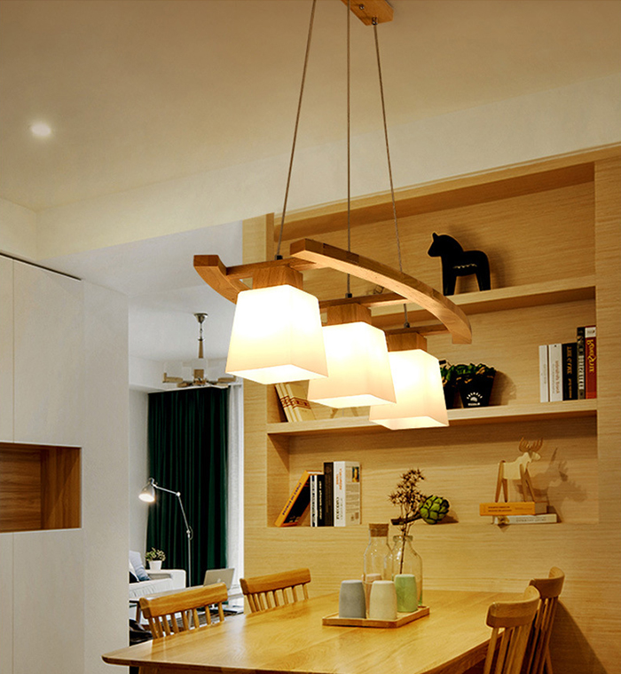 โคมไฟแขวนเพดาน 3 ดวง สไตล์ไม้โมเดิร์น [V136]