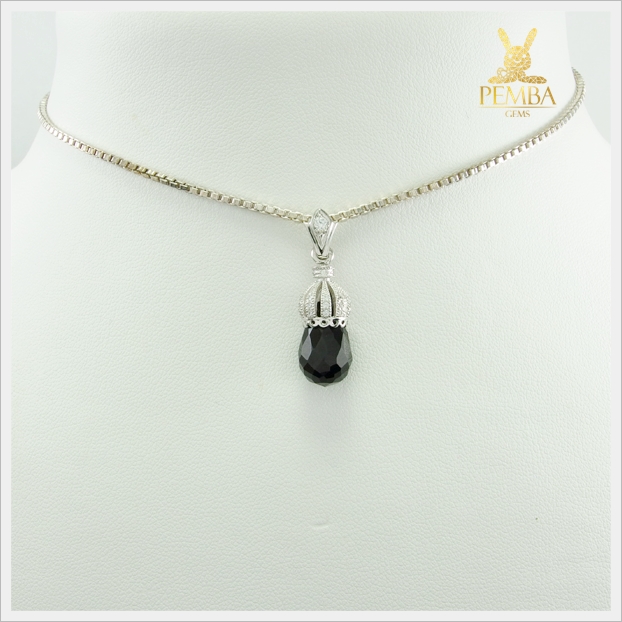 จี้นิลแท้ ชุบทองคำขาว แต่งด้วยเพชรCZ