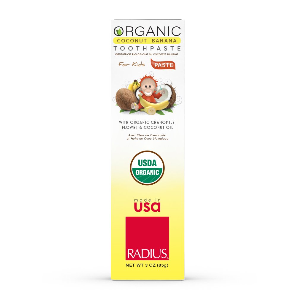 ยาสีฟันจากน้ำมันมะพร้าวสำหรับเด็ก RADIUS Organic Coconut Banana Toothpaste for Kids with Organic Chamomile Flower & Coconut Oil (85g)