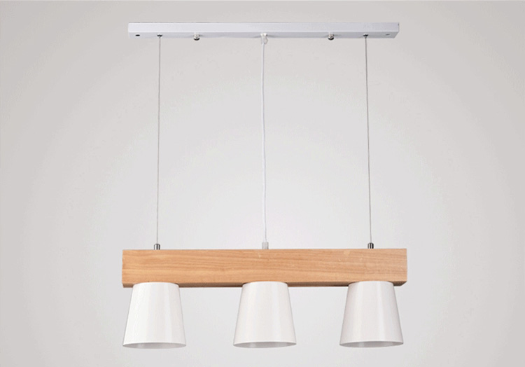 โคมไฟแขวนเพดาน 3 ดวง โป๊ะโคมสีขาวทรงแก้วน้ำคานไม้เนื้อแข็งสไตล์โมเดิร์น minimalist [6002D]