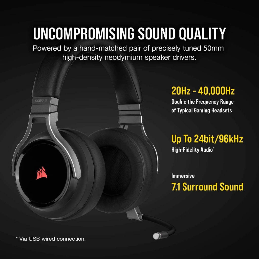 Corsair Virtuoso RGB Wireless Gaming Headset - High-Fidelity 7.1 Works with PC, PS5, PS4 หูฟัง