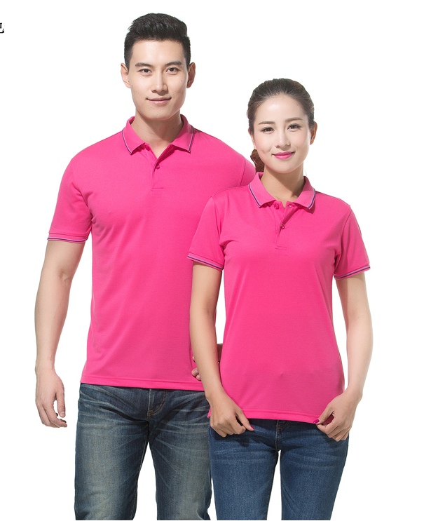 P6012008 เสื้อฟอร์มพนักงาน เสื้อยืดปกโปโล เสื้อโปโลสีชมพูสด P6012008
