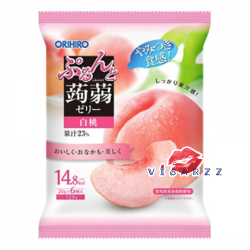 BBE.11/25 (White Peach พีช) Orihiro Jelly 120g (20g x 6 ชิ้น) โอริฮิโระ เยลลี่บุกผสมกับน้ำผลไม้เข้นข้นจากประเทศญี่ปุ่น แคลลอรี่ต่ำ ทานง่าย เพียงฉีกจากซอง