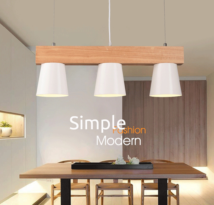 โคมไฟแขวนเพดาน 3 ดวง โป๊ะโคมสีขาวทรงแก้วน้ำคานไม้เนื้อแข็งสไตล์โมเดิร์น minimalist [6002D]