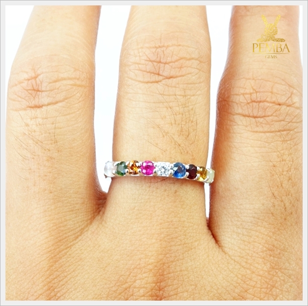 แหวนนพเก้า ตามตำราโบราณ เงินแท้925 ชุบทองคำขาว แหวนพลอยแท้