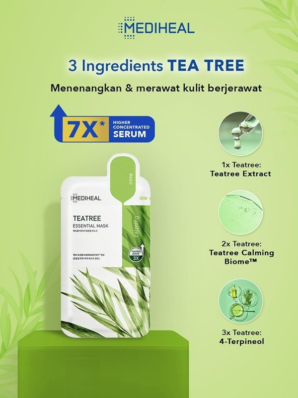 (1 แผ่น) Mediheal Teatree Essential Mask 24mL เมดิฮีลแผ่นมาส์ก อุดมไปด้วยสารสกัดจากธรรมชาติ Teatree Active ช่วยปลอบประโลม ปรับสมดุลลดความมันส่วนเกิน ลดต้นตอของปัญหาสิว