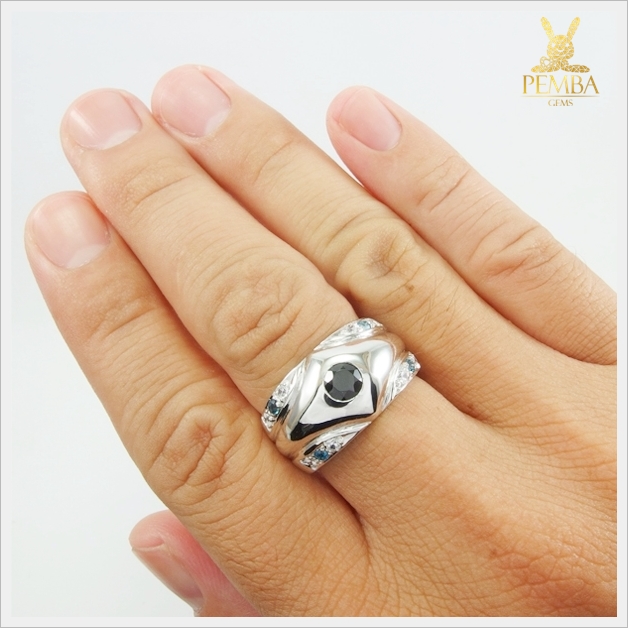 แหวนนิลแท้ เงินแท้925 ชุบทองคำขาว เสริมดวงโชคลาภ