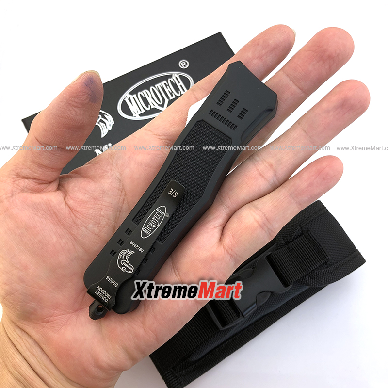 มีดสปริงตรง Microtech ขนาดกลาง ใบ Tanto คมด้านเดียว Combat Troodon 00556 D/E Automatic Knife Camping Tool สำเนา