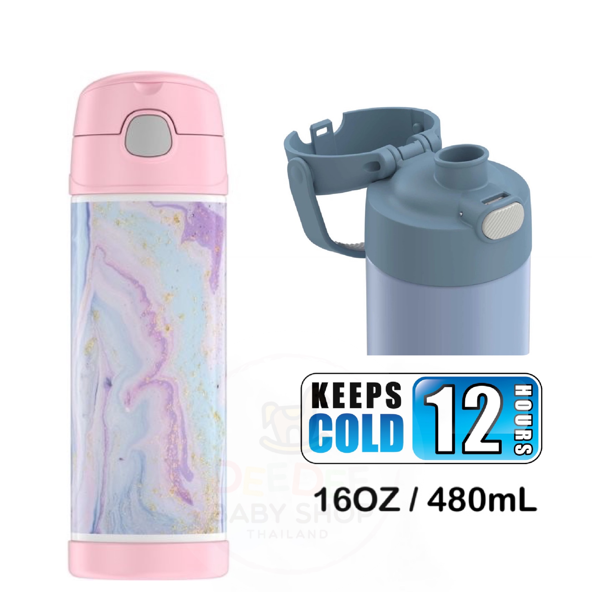 กระติกน้ำสเตนเลสรักษาอุณหภูมิ Thermos Dreamy FUNtainer Vacuum Insulated Stainless Steel Bottle 16OZ (Pink)