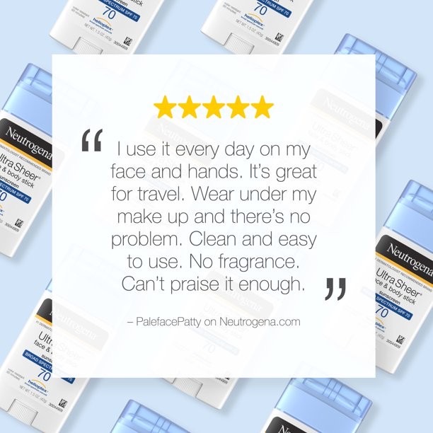 ครีมกันแดดชนิดแท่งสำหรับผิวหน้าและผิวกาย Neutrogena Ultra Sheer Face & Body Stick Sunscreen SPF 70