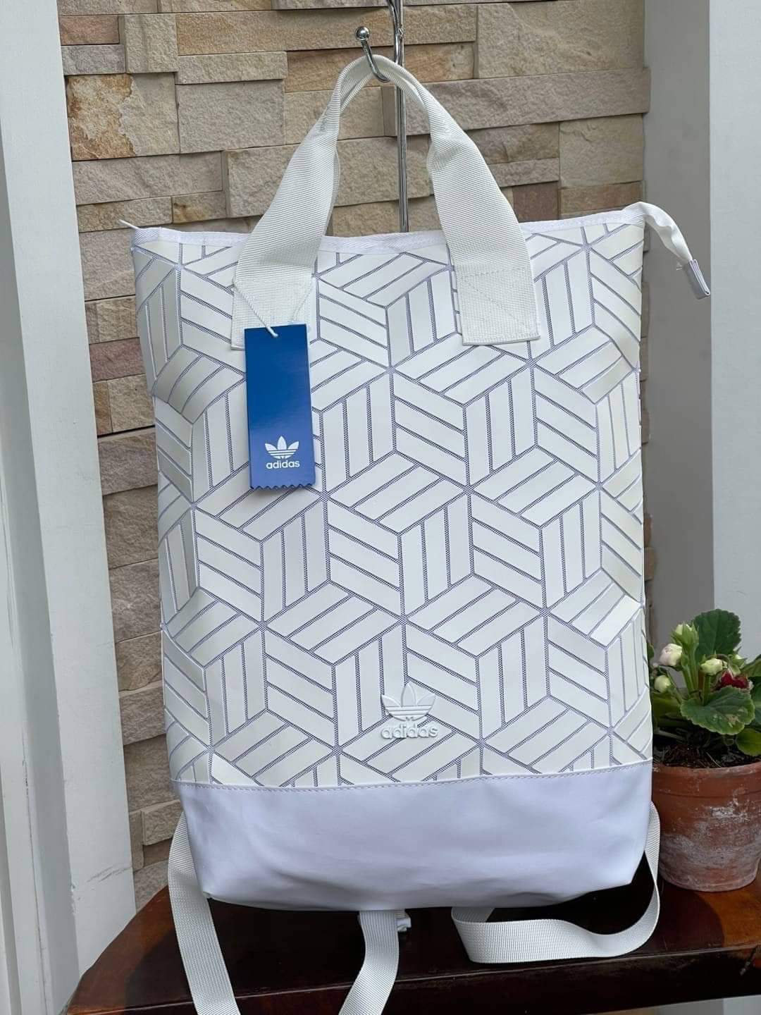 Adidas Originals geometric 3D roll top backpack (แอดไลน์ก่อนสั่งซื้อ)