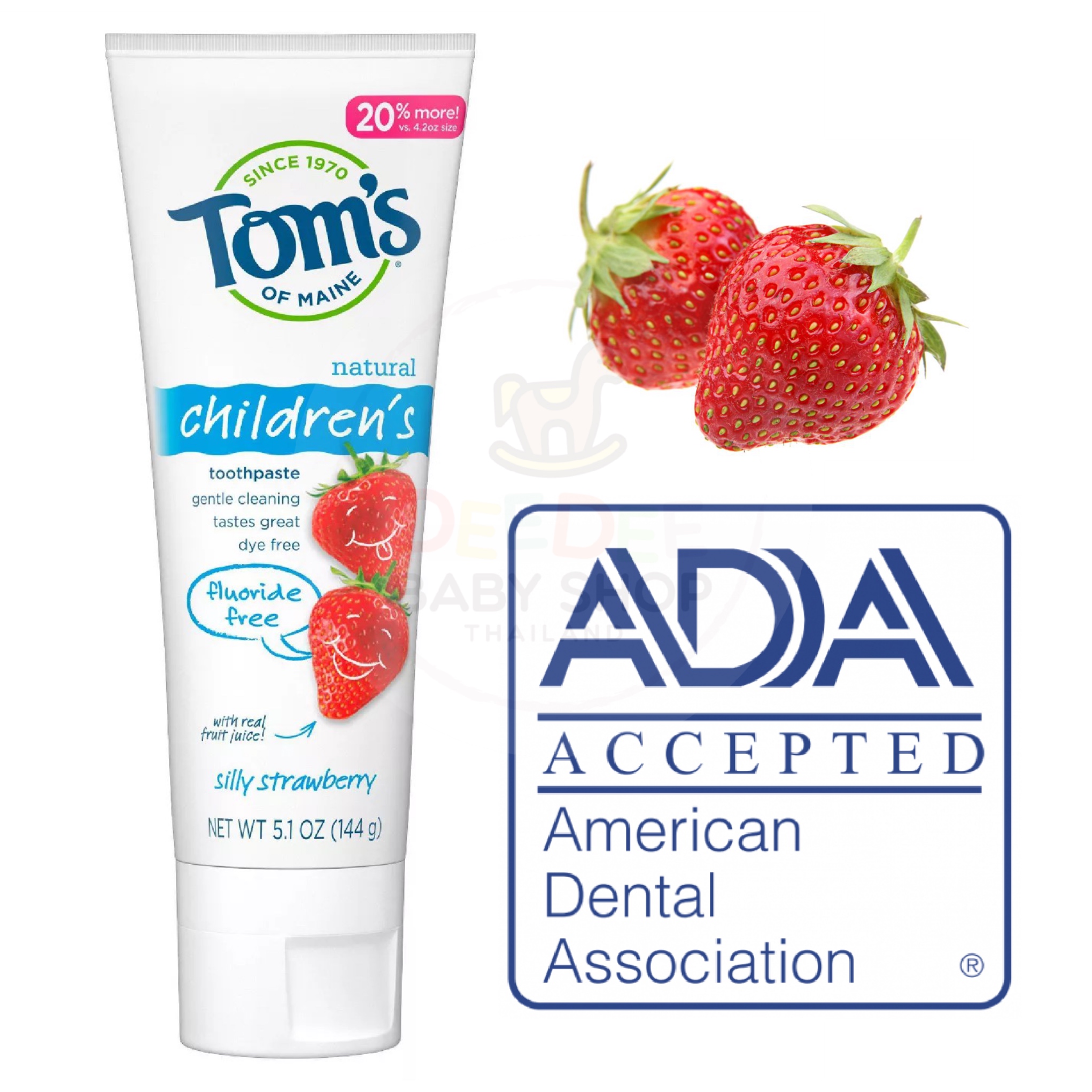 ยาสีฟันปราศจากฟลูออไรด์สำหรับเด็ก Tom's of Maine Children's Natural Fluoride-Free Toothpaste (Silly Strawberry)