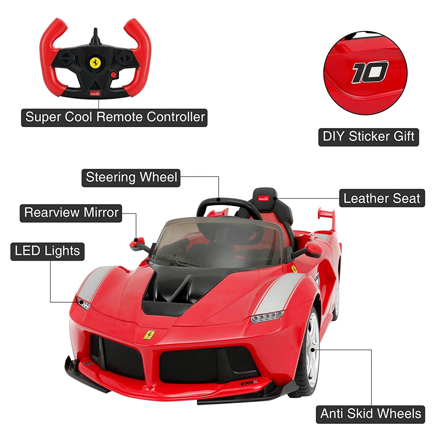 รถแบตเตอรี่พร้อมรีโมทบังคับวิทยุ RASTAR Ferrari Laferrari FXX K 12V Ride-On (Red)