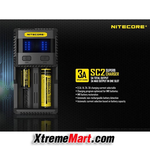 เครื่องชาร์จ Nitecore SC2 Superb Charger ชนิด 2 ราง แยกชาร์จอิสระ เป็นรุ่นชาร์จไฟ 3A ช่วยให้เต็มเร็ว สามารถชาร์จผ่าน USB ได้