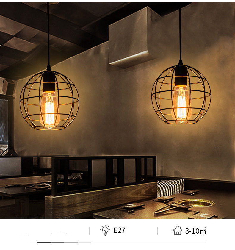 โคมไฟแขวนเพดานเหล็กดัดทรงกลมขนาดเล็กสีดำสไตล์ลอฟท์ 18cm [GYF-8023]