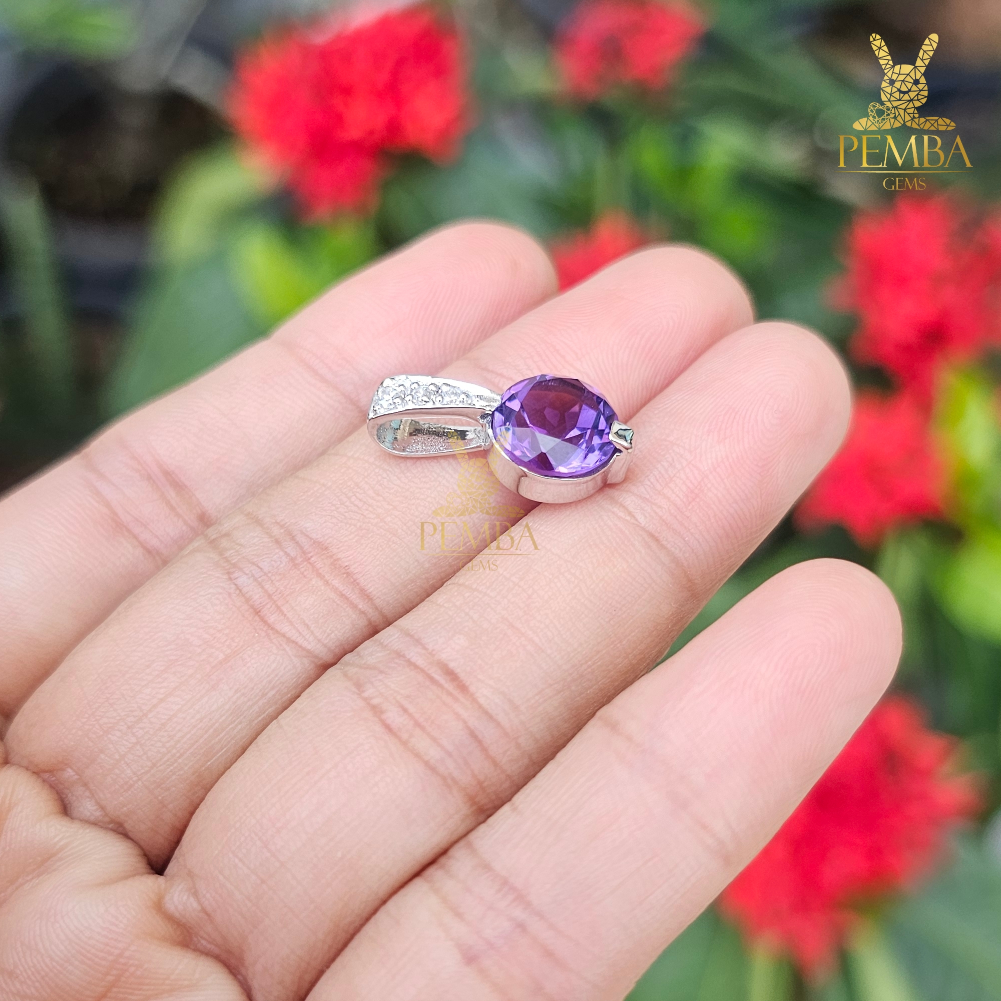 จี้อเมทิสต์ เงินแท้ ชุบทองคำขาว ดีไซด์เก๋