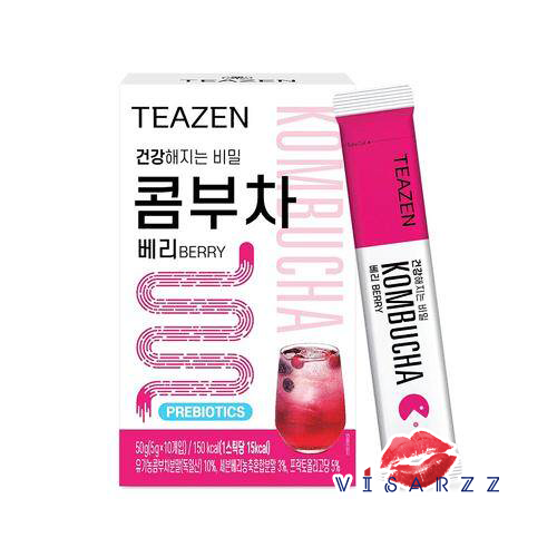 (สีชมพูรส Berry) Teazen Kombucha เครื่องดื่มชาหมักในรูปแบบผง ทานสะดวก รสอร่อย หวานอมเปรี้ยว ที่ได้จากการหมัก ชาดำ หรือ ชาเขียว มีพรีไบโอติก ,แลคโตบาซิลัส 12 ชนิด, วิตามินบี, เอนไซม์ และ โปรไบโอติก ที่มีประโยชน์อระบบย่อยอาหาร และช่วยปรับระบบขับถ่ายให้สมด