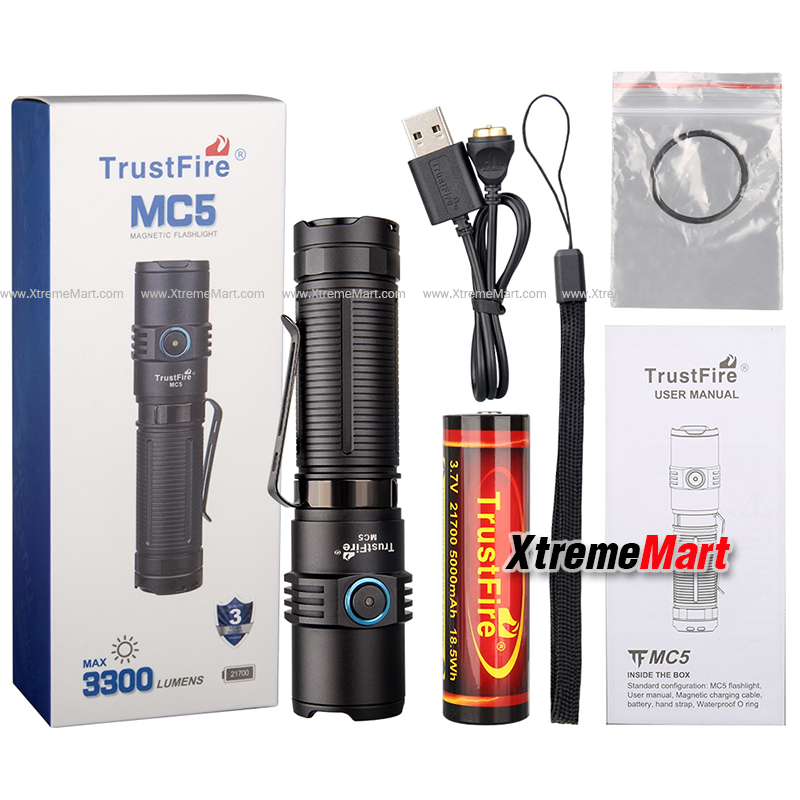 ไฟฉาย TrustFire MC5 Mini Flashlight 3300 lumens flashlight Magnetic-Charging torch with 21700 battery (ชุดละ)