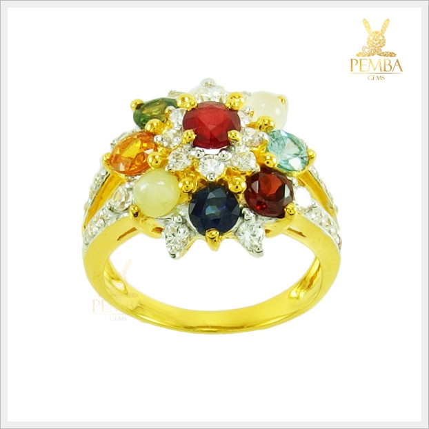 แหวนทองนพเก้าแท้ ทรงดอกไม้ โดดเด่นเต็มๆ นิ้ว (สามารถสั่งทำได้ค่ะ)