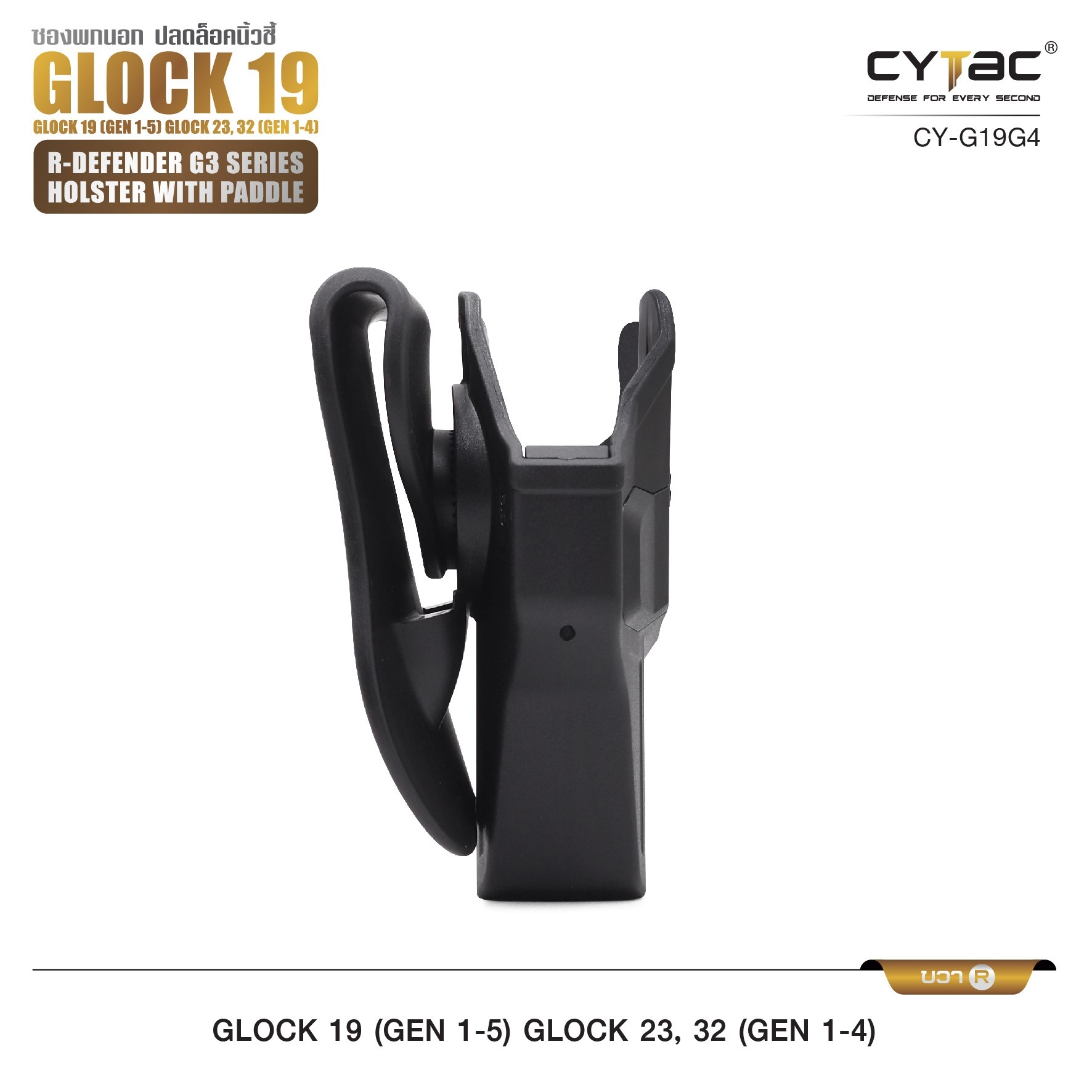 🇹🇭⫸ CYTAC ซองพกนอก ขวา - ซ้าย ปลดล็อคนิ้วชี้ รุ่น GLOCK 19,23,32