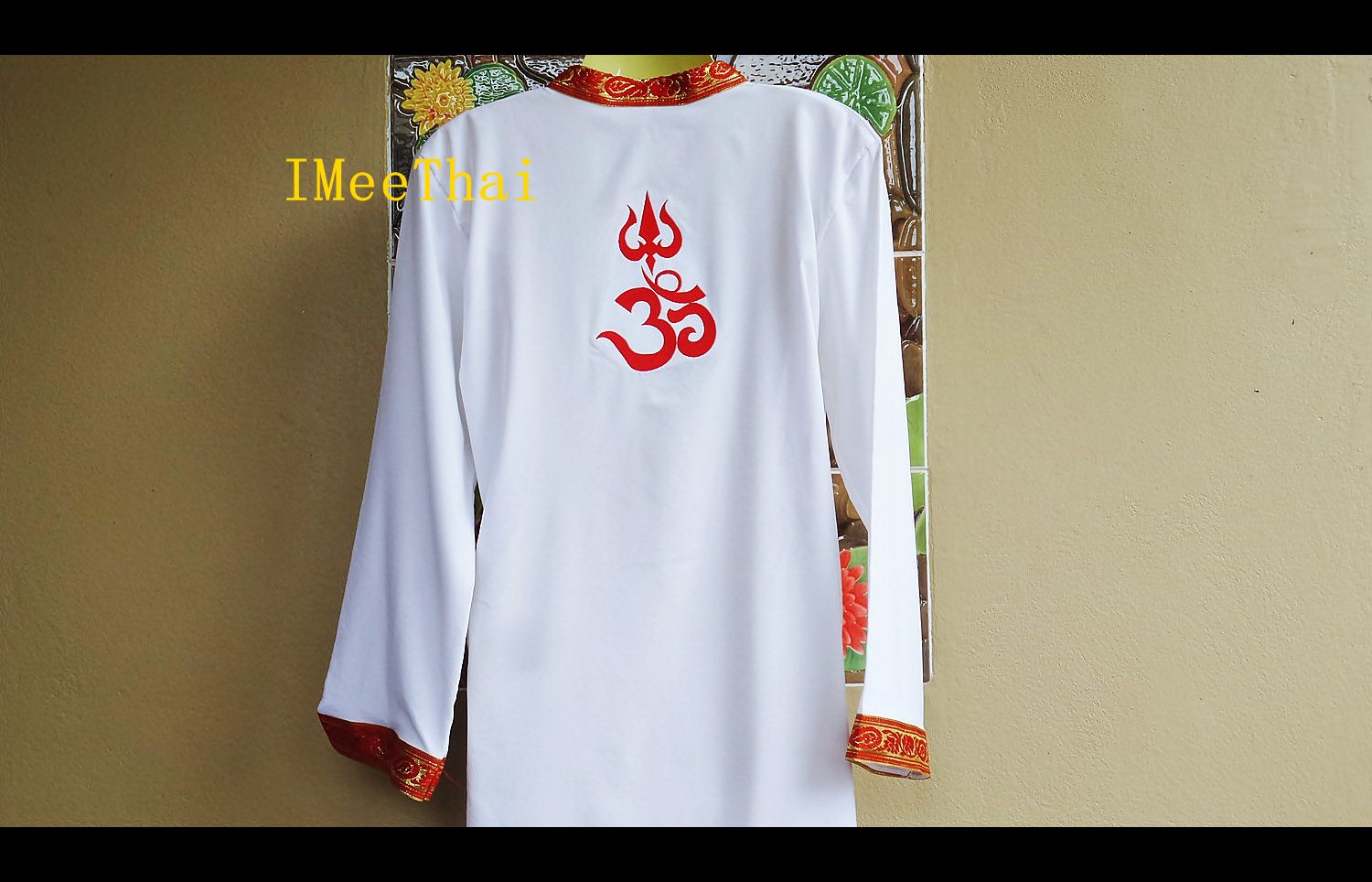 เสื้อขาว โอม พระพิฆเนศ ตรีศูล ขลิบแทบแดง