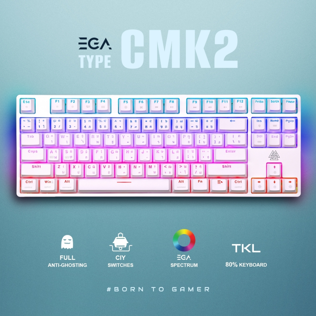 คีย์บอร์ดเกมมิ่ง EGA TYPE CMK2 Mechanical Keyboard CIY full RGB TKL 80%