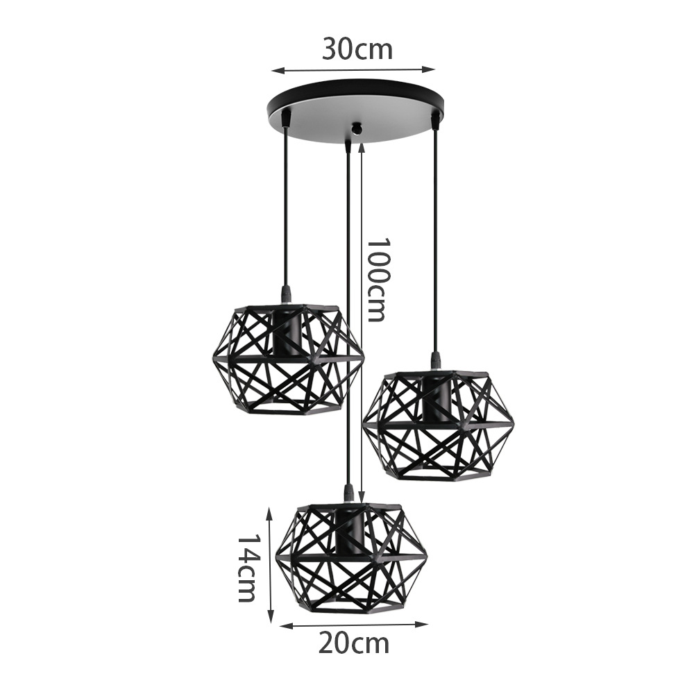 โคมไฟแขวนเพดานเหล็กดัดลายเส้นไขว้สีดำทรงหกเหลี่ยมสไตล์นอร์ดิก [ST-3705]