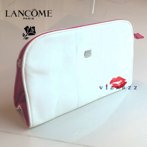 Lancome Cosmetic Bag กระเป๋าเครื่องสำอางลังดโคมสีขาว-ชมพูชอกกิ้งพิงค์ ลูกเล่นซ่อนซิป ฐานกว้างใส่ของได้จุมากๆ ค่ะ ผลิตจากหนัง PU หนาทนทาน น้ำหนักเบาค่ะ