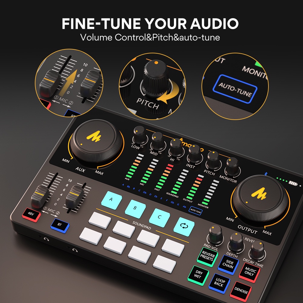 Maono AU-AME2 / Maono Maonocaster AU-AME2A Maonocaster Studio Audio Interface Mixer with Phantom power for Live