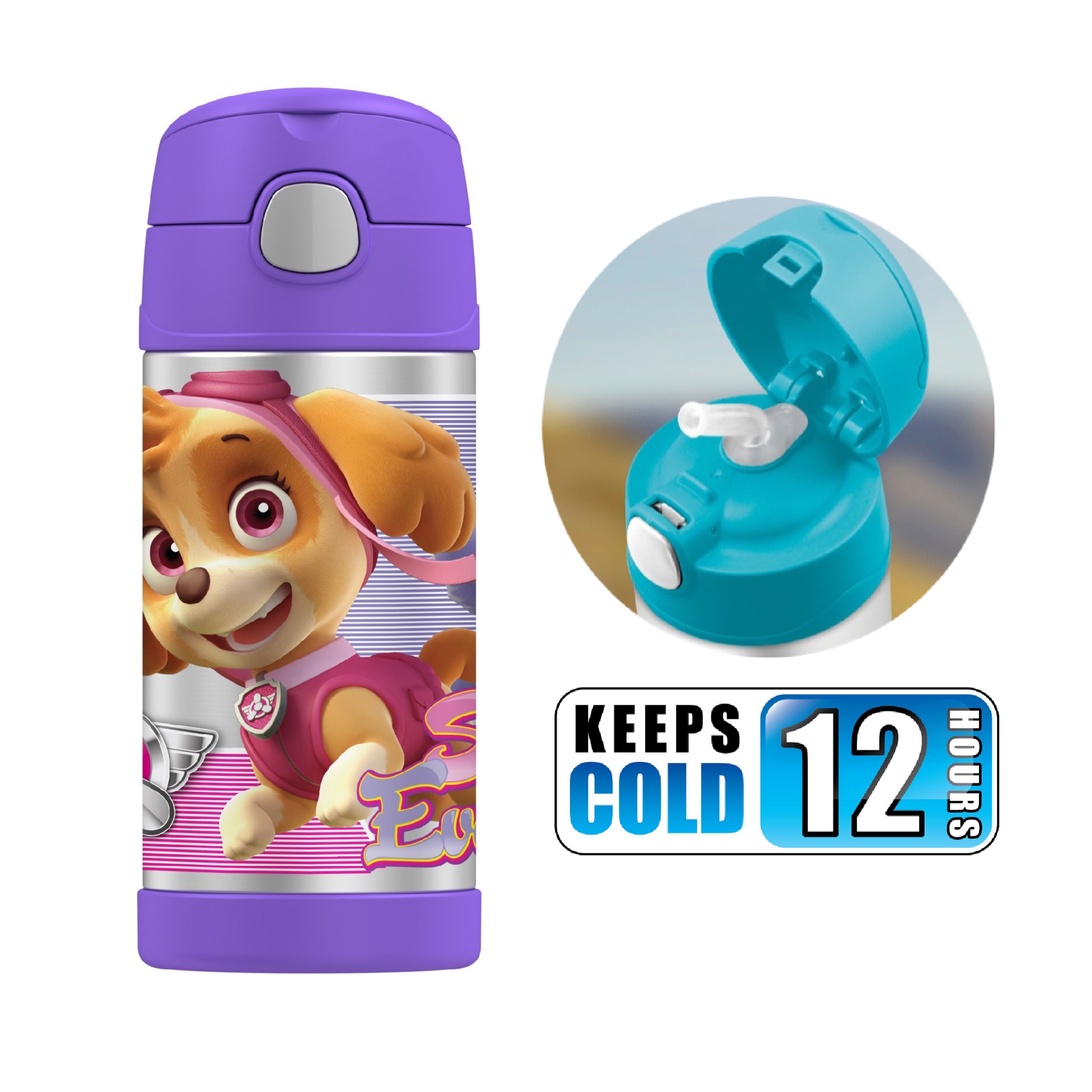 กระติกน้ำสเตนเลสรักษาอุณหภูมิ Thermos FUNtainer Vacuum Insulated Stainless Steel Bottle 12OZ (Paw Patrol Skye - Purple)